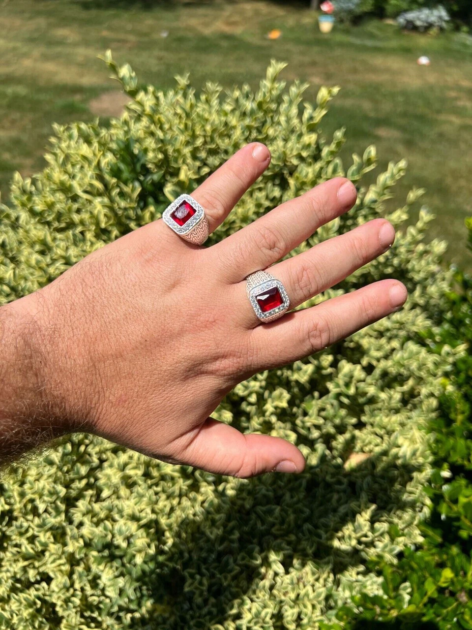 Mens Real 925 Sterling Silver Iced Simulated Red Ruby & CZ Hip Hop Ring Sz 6-13 12 Mens Real 925 Sterling Silver Iced Simulated Red Ruby & CZ Hip Hop Ring Sz 6-13 - Image 10