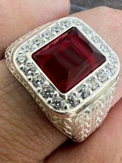 Mens Real 925 Sterling Silver Iced Simulated Red Ruby & CZ Hip Hop Ring Sz 6-13 15 Mens Real 925 Sterling Silver Iced Simulated Red Ruby & CZ Hip Hop Ring Sz 6-13 -Harlem Bling Shop harlembling mens real 925 sterling silver iced simulated red ruby and cz hip hop ring sz 6 13 48972.1664301845
