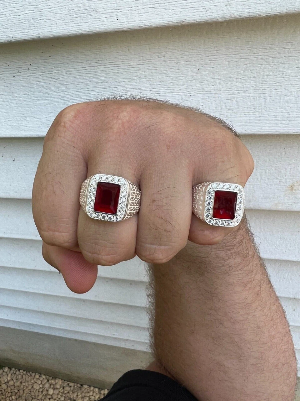 Mens Real 925 Sterling Silver Iced Simulated Red Ruby & CZ Hip Hop Ring Sz 6-13 9 Mens Real 925 Sterling Silver Iced Simulated Red Ruby & CZ Hip Hop Ring Sz 6-13 - Image 7