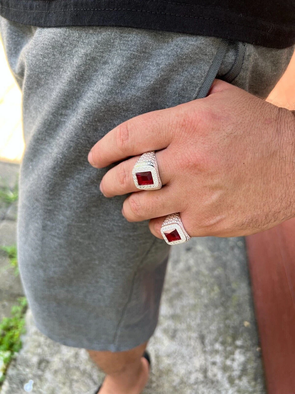 Mens Real 925 Sterling Silver Iced Simulated Red Ruby & CZ Hip Hop Ring Sz 6-13 8 Mens Real 925 Sterling Silver Iced Simulated Red Ruby & CZ Hip Hop Ring Sz 6-13 - Image 6