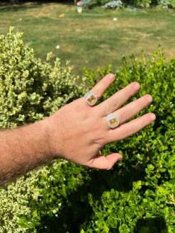 Mens Real 925 Sterling Silver Iced Simulated Yellow Canary Diamond Hip Hop Ring