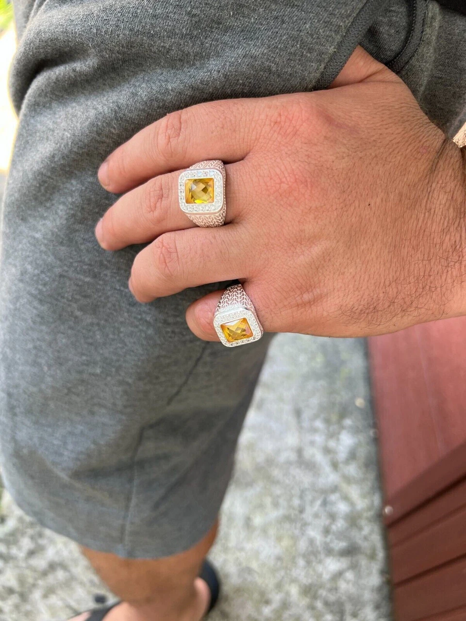 Mens Real 925 Sterling Silver Iced Simulated Yellow Canary Diamond Hip Hop Ring 7 Mens Real 925 Sterling Silver Iced Simulated Yellow Canary Diamond Hip Hop Ring - Image 5