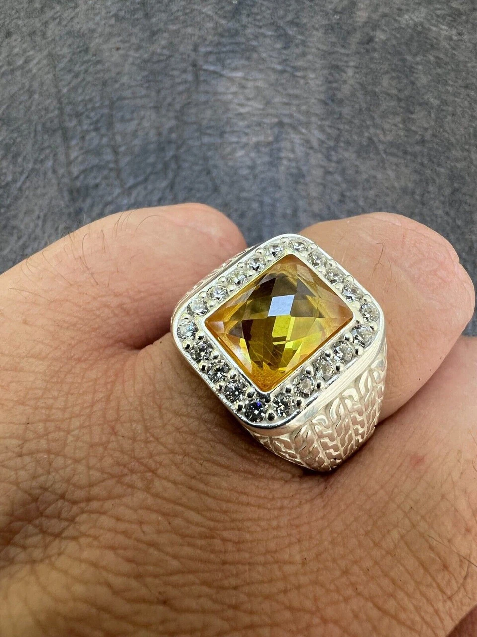 Mens Real 925 Sterling Silver Iced Simulated Yellow Canary Diamond Hip Hop Ring 14 Mens Real 925 Sterling Silver Iced Simulated Yellow Canary Diamond Hip Hop Ring - Image 12