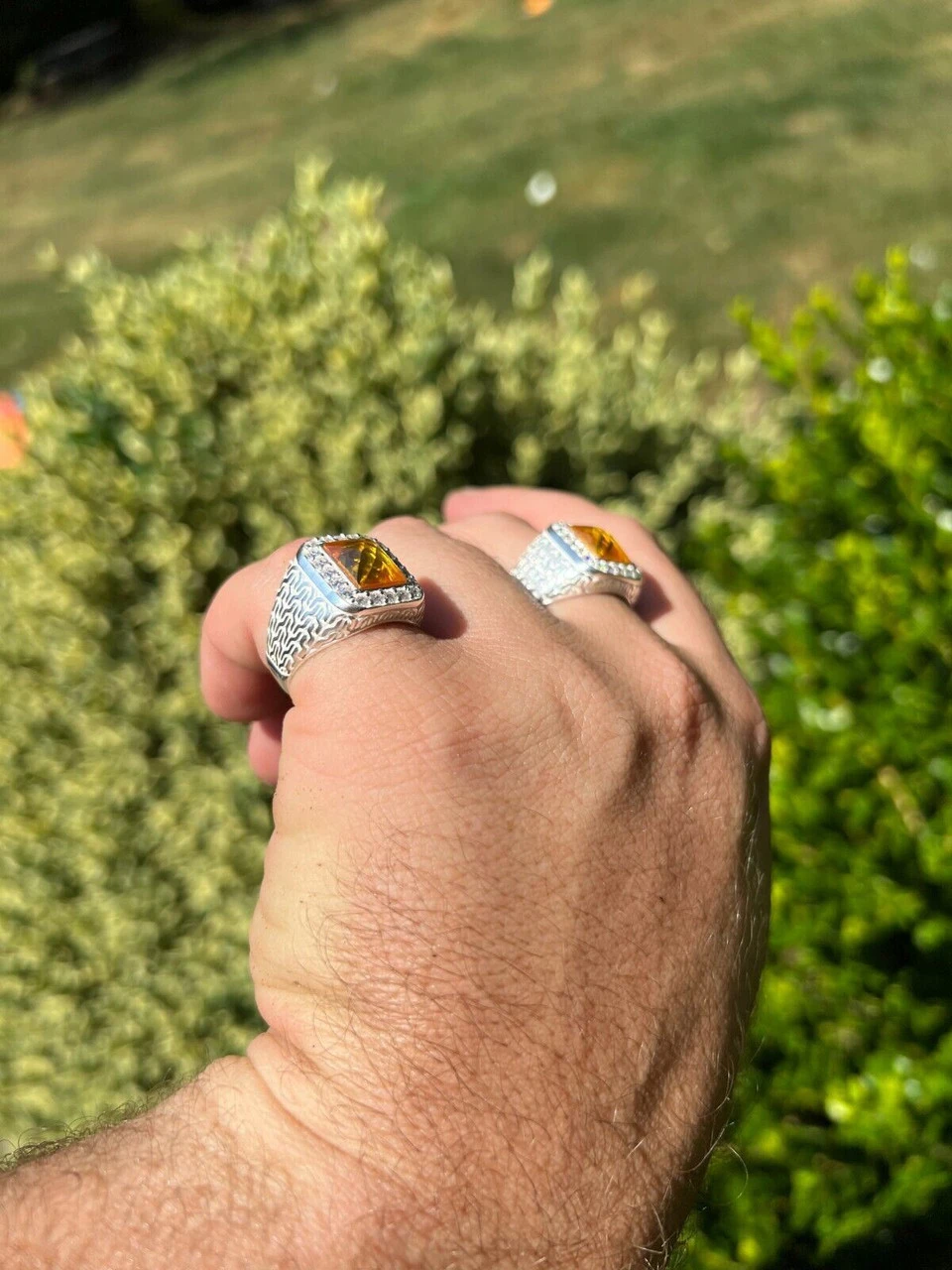 Mens Real 925 Sterling Silver Iced Simulated Yellow Canary Diamond Hip Hop Ring 11 Mens Real 925 Sterling Silver Iced Simulated Yellow Canary Diamond Hip Hop Ring - Image 9