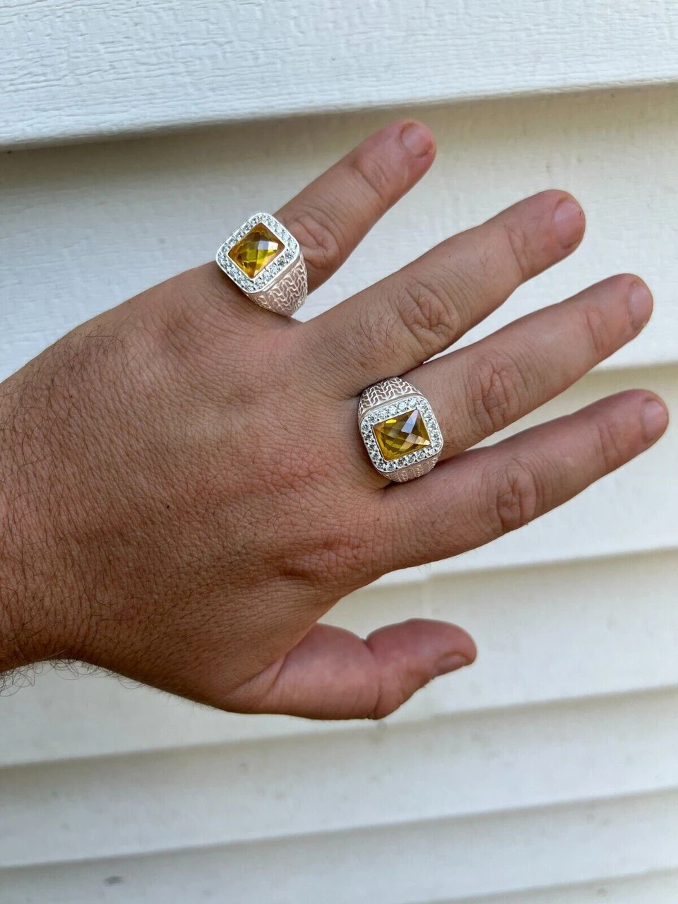 Mens Real 925 Sterling Silver Iced Simulated Yellow Canary Diamond Hip Hop Ring 8 Mens Real 925 Sterling Silver Iced Simulated Yellow Canary Diamond Hip Hop Ring - Image 6