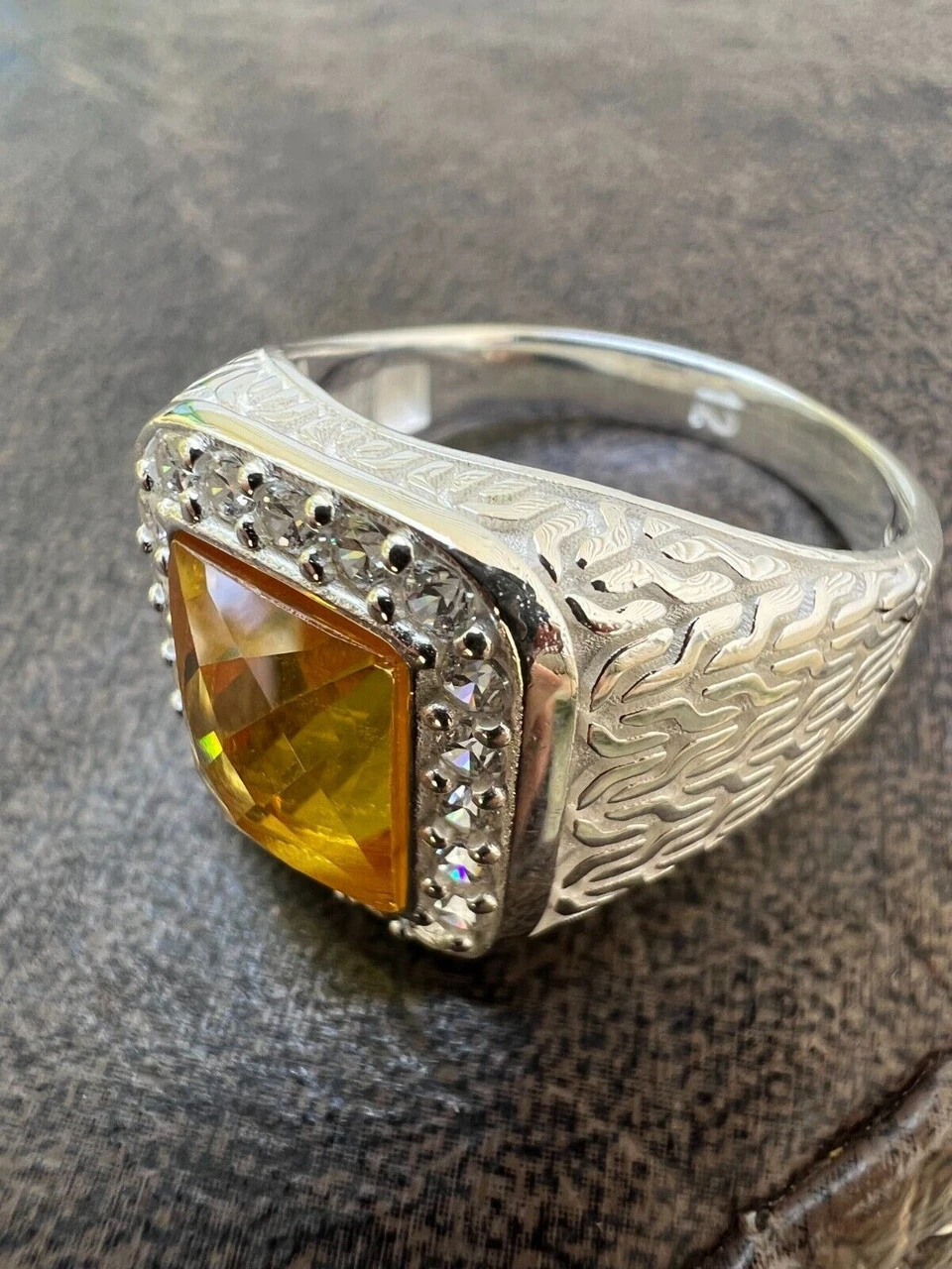 Mens Real 925 Sterling Silver Iced Simulated Yellow Canary Diamond Hip Hop Ring 13 Mens Real 925 Sterling Silver Iced Simulated Yellow Canary Diamond Hip Hop Ring - Image 11