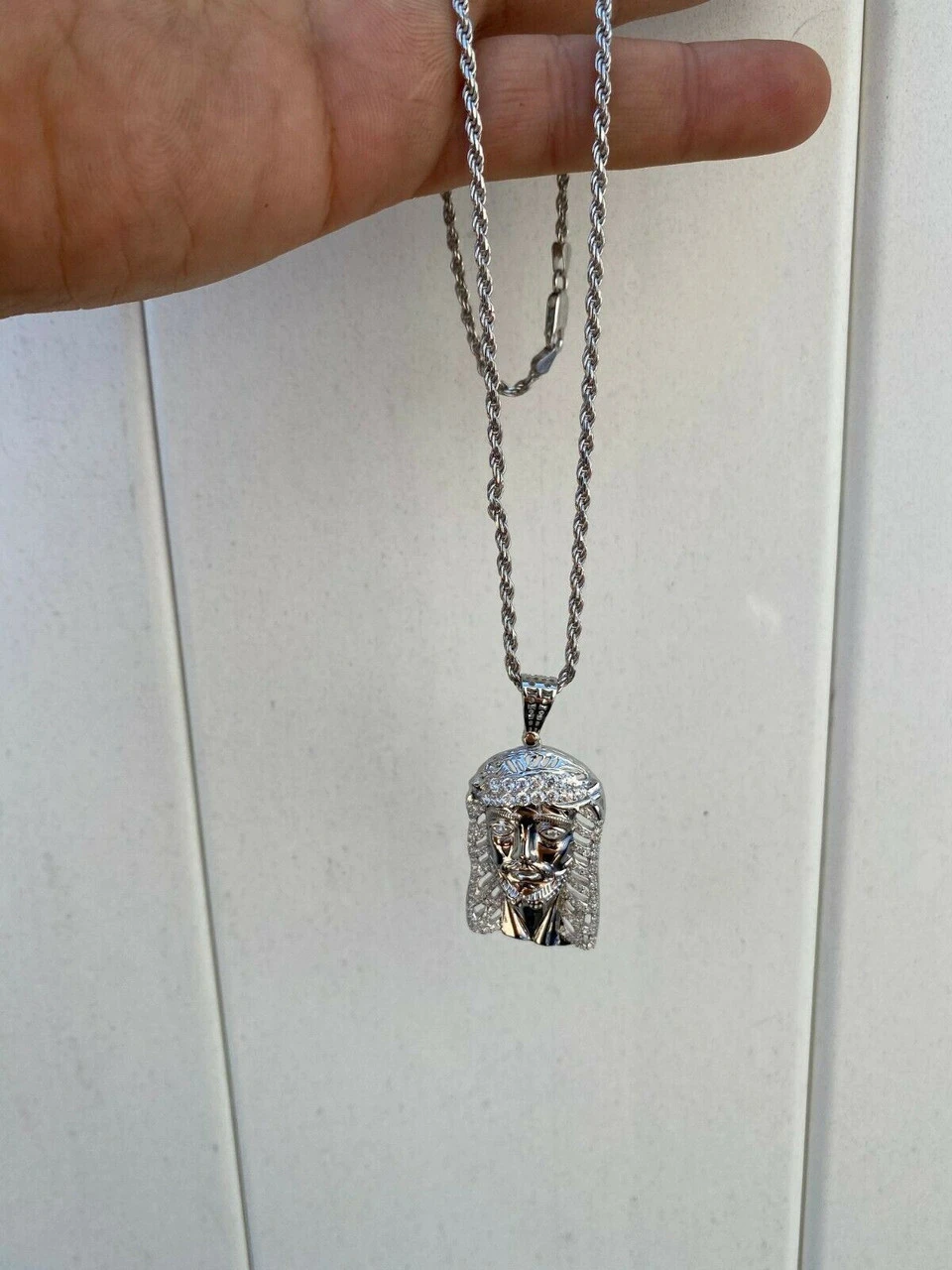 Men's Real 925 Sterling Silver Jesus Piece Necklace 1x1.5" Iced Hip Hop Pendant 12 Men's Real 925 Sterling Silver Jesus Piece Necklace 1x1.5" Iced Hip Hop Pendant - Image 10