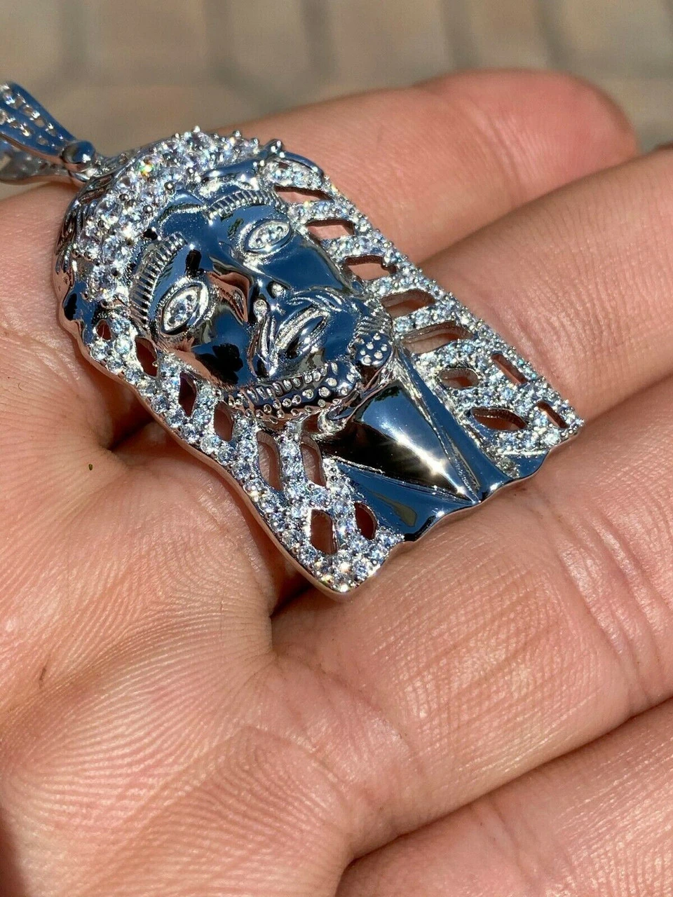 Men's Real 925 Sterling Silver Jesus Piece Necklace 1x1.5" Iced Hip Hop Pendant 11 Men's Real 925 Sterling Silver Jesus Piece Necklace 1x1.5" Iced Hip Hop Pendant - Image 9