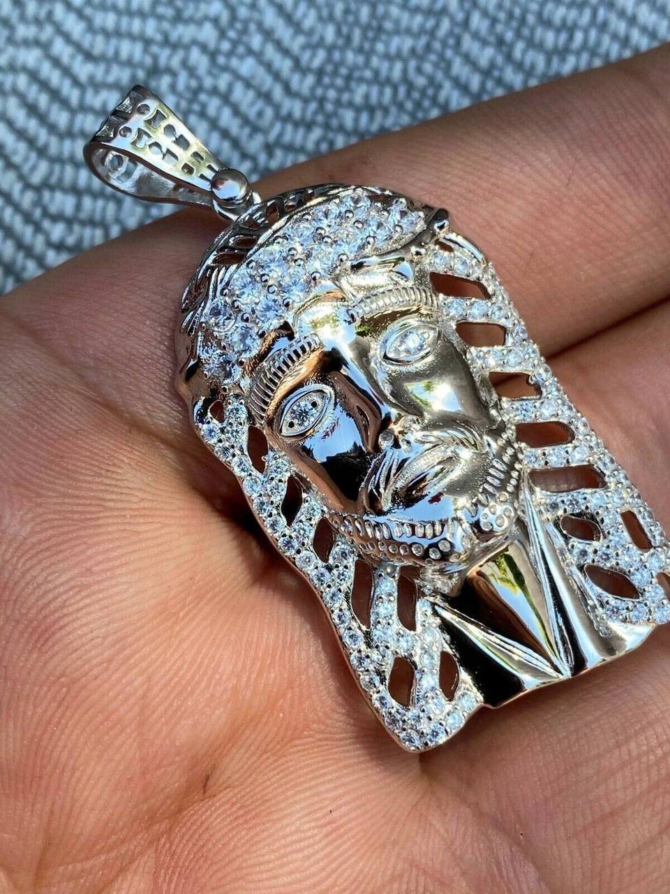 Men's Real 925 Sterling Silver Jesus Piece Necklace 1x1.5" Iced Hip Hop Pendant 8 Men's Real 925 Sterling Silver Jesus Piece Necklace 1x1.5" Iced Hip Hop Pendant - Image 6