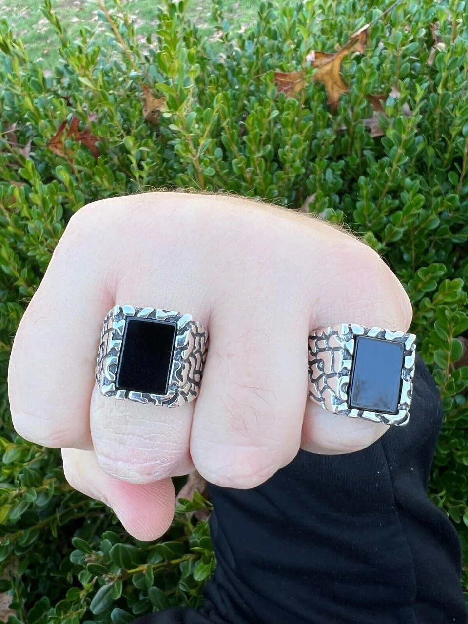 Mens Real 925 Sterling Silver Natural Black Onyx Gemstone Nugget Hip Hop Ring 9 Mens Real 925 Sterling Silver Natural Black Onyx Gemstone Nugget Hip Hop Ring - Image 7