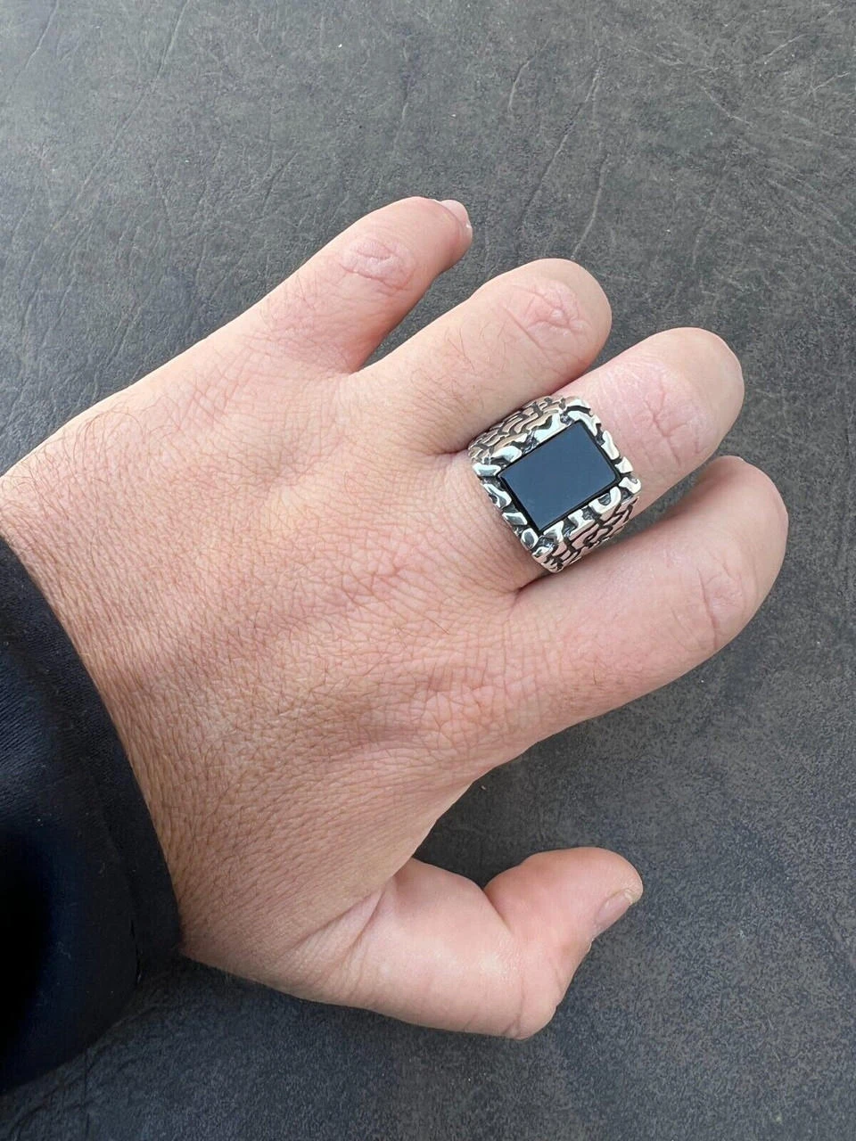 Mens Real 925 Sterling Silver Natural Black Onyx Gemstone Nugget Hip Hop Ring 21 Mens Real 925 Sterling Silver Natural Black Onyx Gemstone Nugget Hip Hop Ring - Image 19