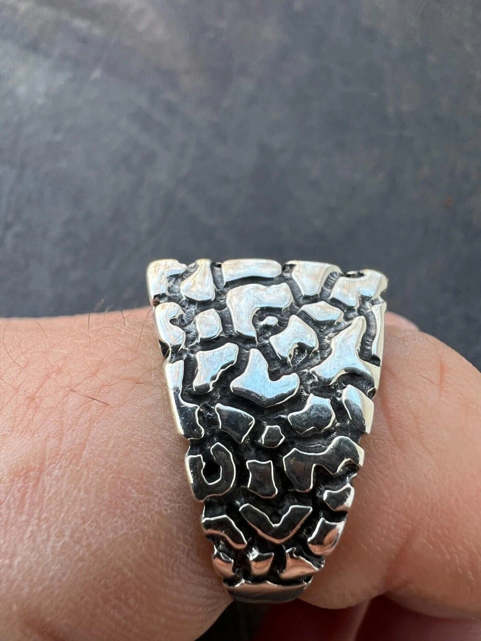 Mens Real 925 Sterling Silver Natural Black Onyx Gemstone Nugget Hip Hop Ring 6 Mens Real 925 Sterling Silver Natural Black Onyx Gemstone Nugget Hip Hop Ring - Image 4