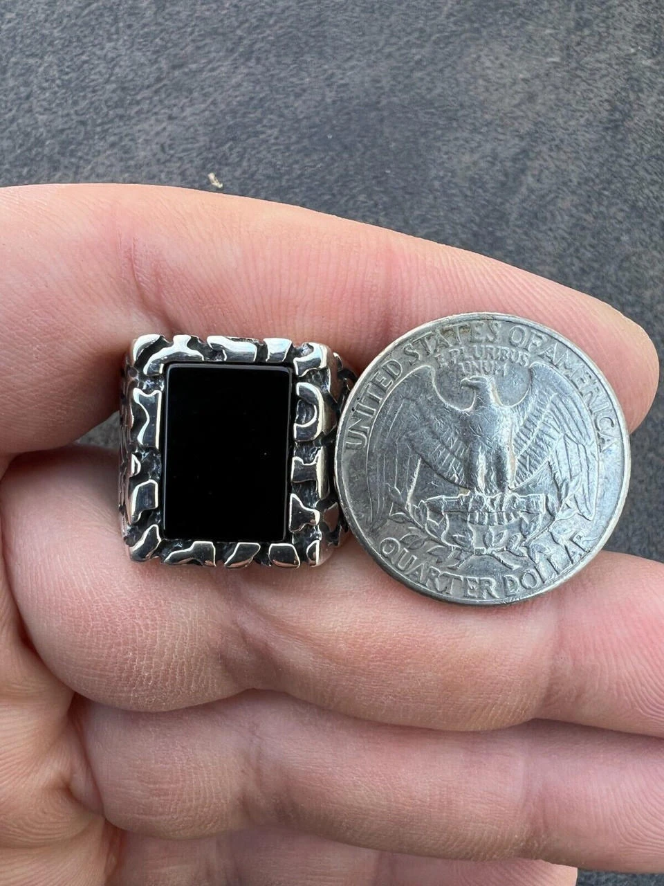 Mens Real 925 Sterling Silver Natural Black Onyx Gemstone Nugget Hip Hop Ring 7 Mens Real 925 Sterling Silver Natural Black Onyx Gemstone Nugget Hip Hop Ring - Image 5