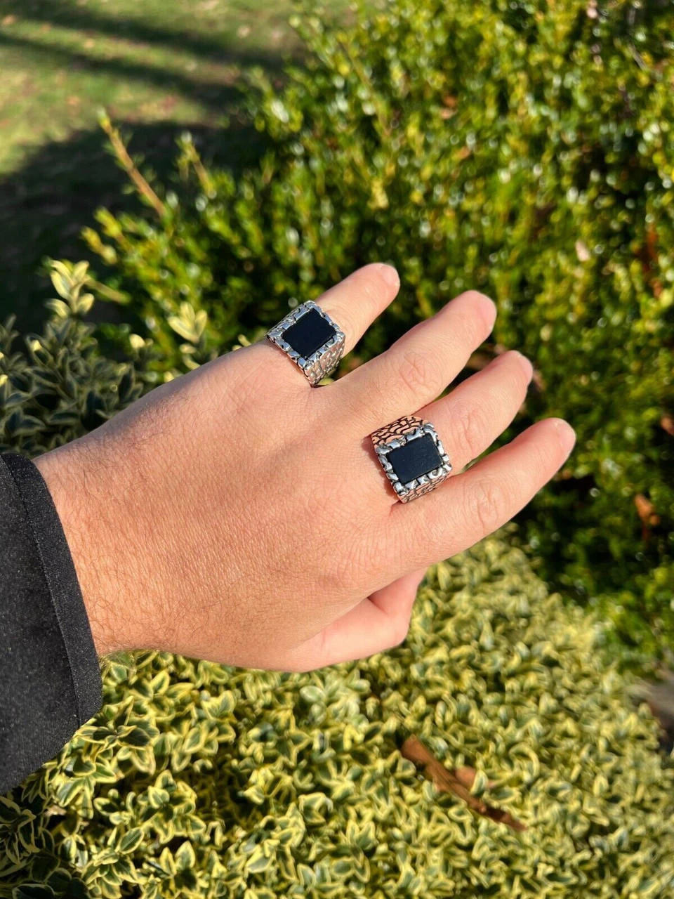 Mens Real 925 Sterling Silver Natural Black Onyx Gemstone Nugget Hip Hop Ring 12 Mens Real 925 Sterling Silver Natural Black Onyx Gemstone Nugget Hip Hop Ring - Image 10