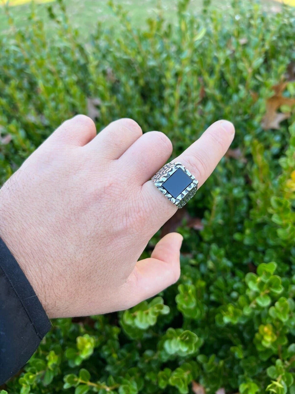 Mens Real 925 Sterling Silver Natural Black Onyx Gemstone Nugget Hip Hop Ring 18 Mens Real 925 Sterling Silver Natural Black Onyx Gemstone Nugget Hip Hop Ring - Image 16