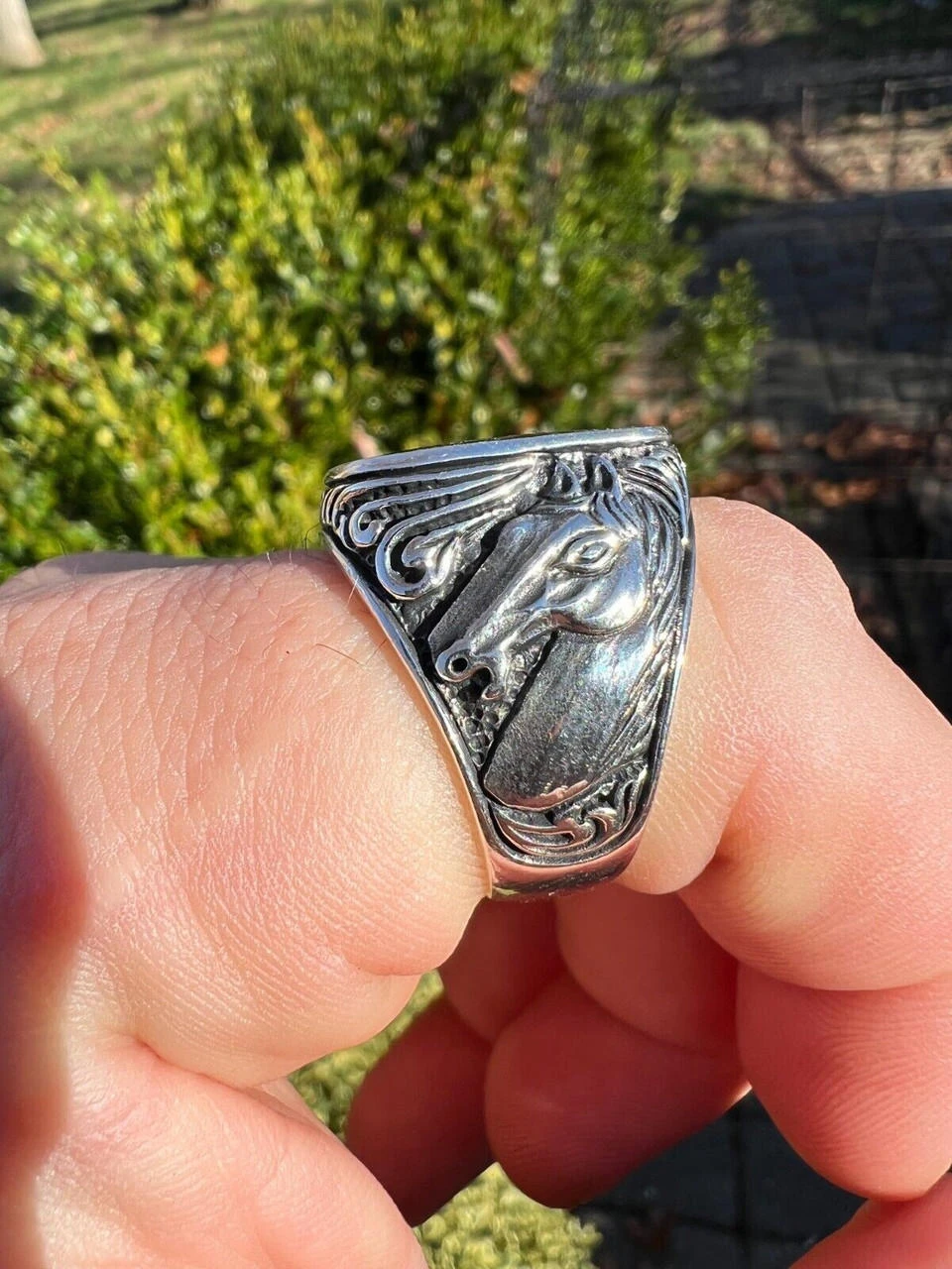 Mens Real 925 Sterling Silver Natural Black Onyx Gemstone W. Horse Design Ring 8 Mens Real 925 Sterling Silver Natural Black Onyx Gemstone W. Horse Design Ring - Image 6