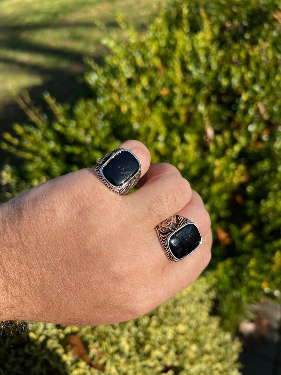 Mens Real 925 Sterling Silver Natural Black Onyx Gemstone W. Horse Design Ring 18 Mens Real 925 Sterling Silver Natural Black Onyx Gemstone W. Horse Design Ring - Image 16