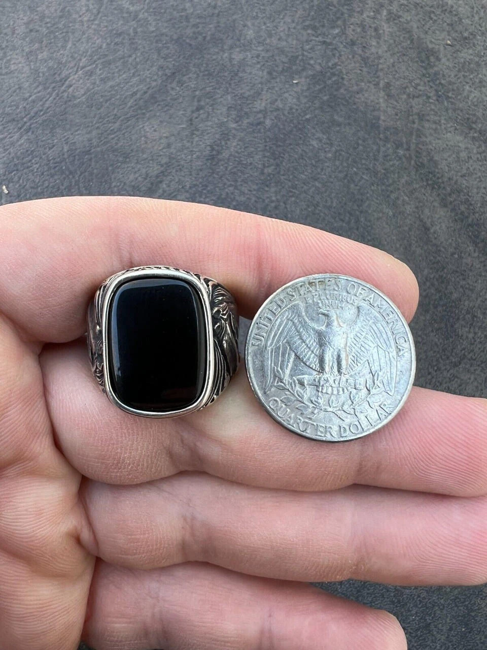 Mens Real 925 Sterling Silver Natural Black Onyx Gemstone W. Horse Design Ring 9 Mens Real 925 Sterling Silver Natural Black Onyx Gemstone W. Horse Design Ring - Image 7