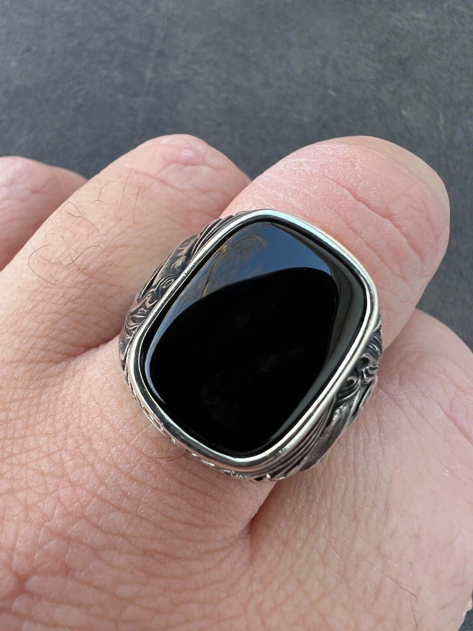 Mens Real 925 Sterling Silver Natural Black Onyx Gemstone W. Horse Design Ring 15 Mens Real 925 Sterling Silver Natural Black Onyx Gemstone W. Horse Design Ring - Image 13