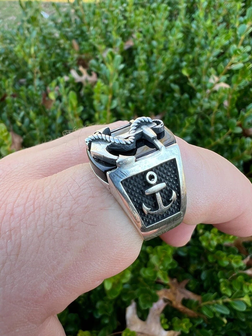 Mens Real 925 Sterling Silver Natural Black Onyx W. Anchor Sailor Maritime Ring 15 Mens Real 925 Sterling Silver Natural Black Onyx W. Anchor Sailor Maritime Ring - Image 13