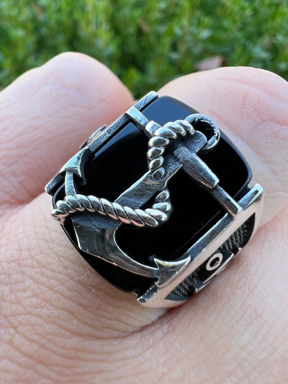 Mens Real 925 Sterling Silver Natural Black Onyx W. Anchor Sailor Maritime Ring 9 Mens Real 925 Sterling Silver Natural Black Onyx W. Anchor Sailor Maritime Ring - Image 7