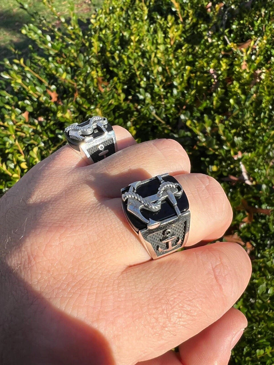 Mens Real 925 Sterling Silver Natural Black Onyx W. Anchor Sailor Maritime Ring 13 Mens Real 925 Sterling Silver Natural Black Onyx W. Anchor Sailor Maritime Ring - Image 11