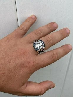 Mens Real 925 Sterling Silver Ring Albanian Double Headed Eagle Islamic Crescent -Harlem Bling Shop harlembling mens real 925 sterling silver ring albanian double headed eagle islamic crescent 27773.1664388132