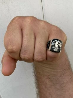Mens Real 925 Sterling Silver Ring Albanian Double Headed Eagle Islamic Crescent -Harlem Bling Shop harlembling mens real 925 sterling silver ring albanian double headed eagle islamic crescent 84968.1664390909