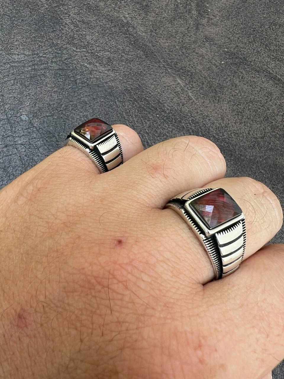 Mens Real 925 Sterling Silver Simulated Ruby Red CZ Gem Stone Pinky Ring Sz 7-13 10 Mens Real 925 Sterling Silver Simulated Ruby Red CZ Gem Stone Pinky Ring Sz 7-13 - Image 8