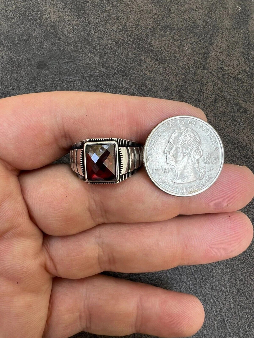 Mens Real 925 Sterling Silver Simulated Ruby Red CZ Gem Stone Pinky Ring Sz 7-13 14 Mens Real 925 Sterling Silver Simulated Ruby Red CZ Gem Stone Pinky Ring Sz 7-13 - Image 12