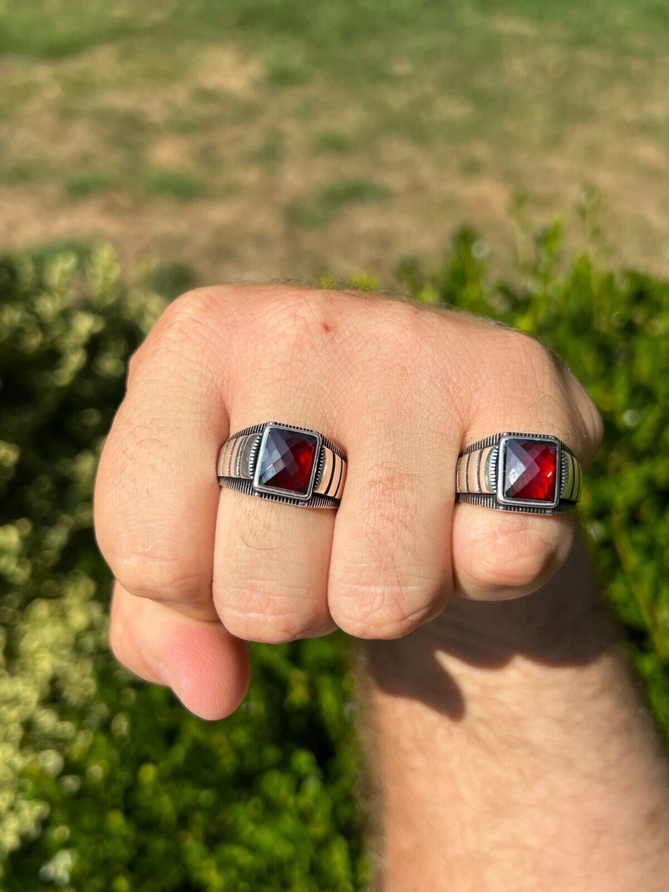 Mens Real 925 Sterling Silver Simulated Ruby Red CZ Gem Stone Pinky Ring Sz 7-13 9 Mens Real 925 Sterling Silver Simulated Ruby Red CZ Gem Stone Pinky Ring Sz 7-13 - Image 7