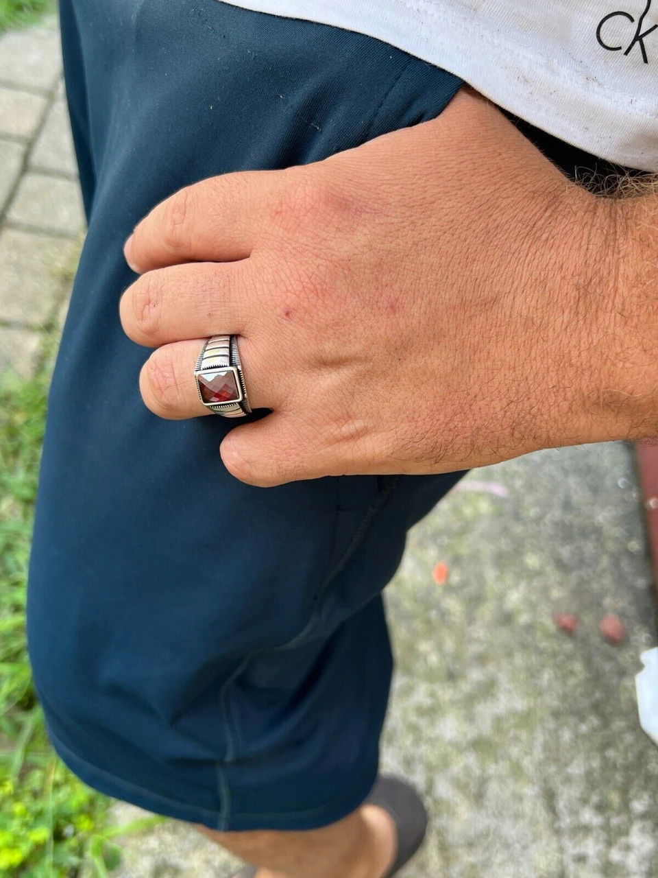 Mens Real 925 Sterling Silver Simulated Ruby Red CZ Gem Stone Pinky Ring Sz 7-13 12 Mens Real 925 Sterling Silver Simulated Ruby Red CZ Gem Stone Pinky Ring Sz 7-13 - Image 10