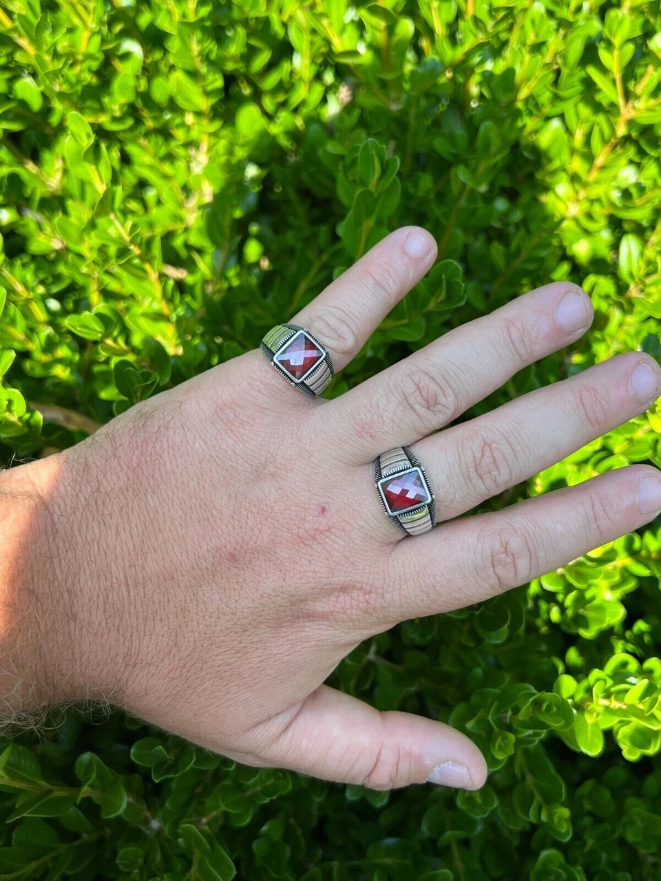 Mens Real 925 Sterling Silver Simulated Ruby Red CZ Gem Stone Pinky Ring Sz 7-13 4 Mens Real 925 Sterling Silver Simulated Ruby Red CZ Gem Stone Pinky Ring Sz 7-13 - Image 2