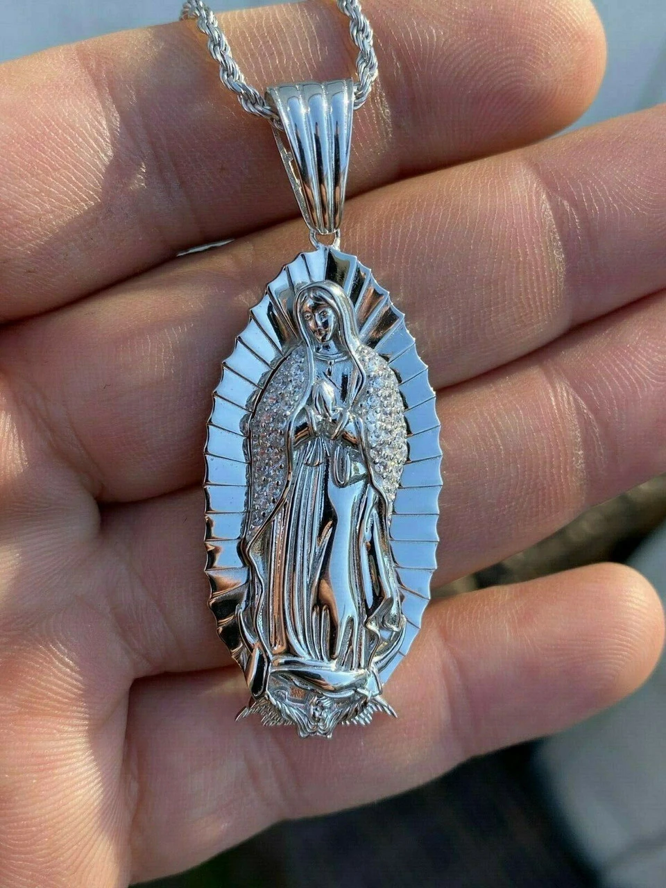 Men's Real 925 Sterling Silver - Virgin Mary Guadalupe Necklace Nuestra Senora 17 Men's Real 925 Sterling Silver - Virgin Mary Guadalupe Necklace Nuestra Senora - Image 15