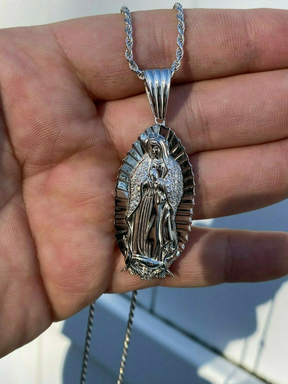 Men's Real 925 Sterling Silver - Virgin Mary Guadalupe Necklace Nuestra Senora 9 Men's Real 925 Sterling Silver - Virgin Mary Guadalupe Necklace Nuestra Senora - Image 7