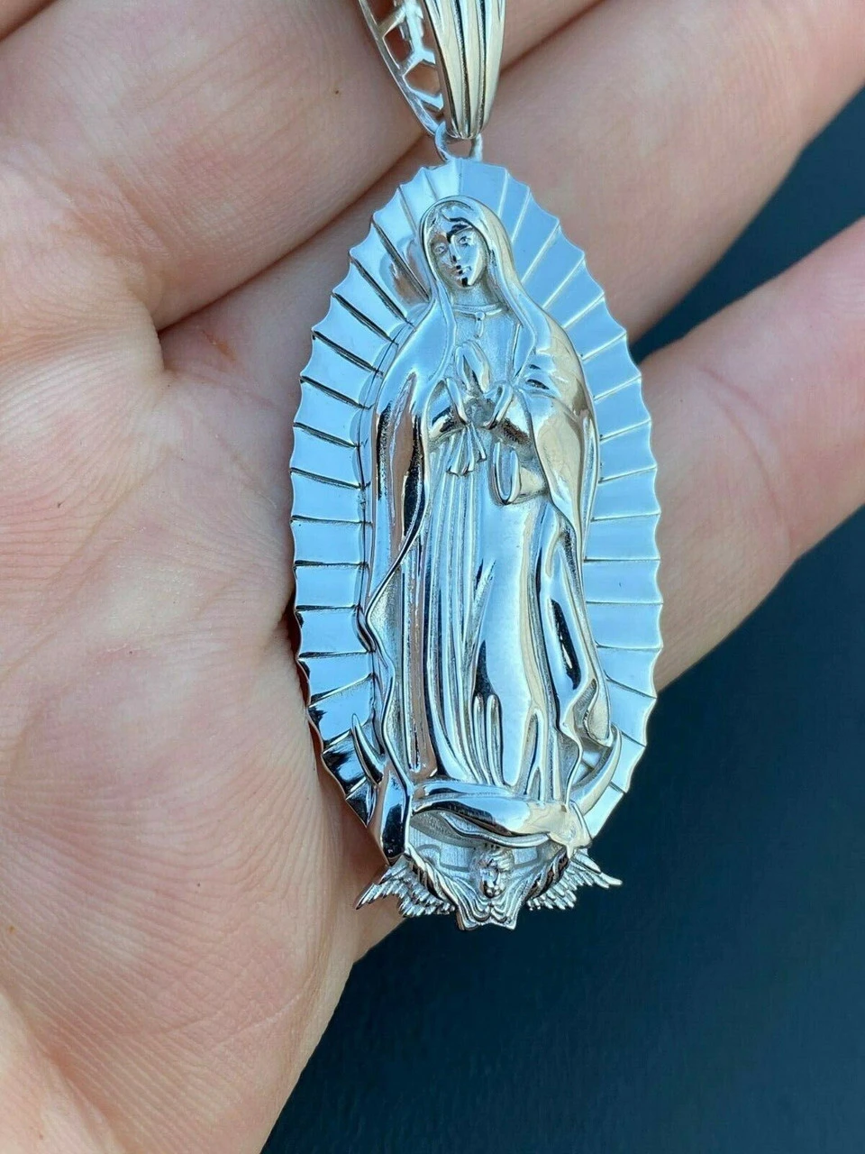 Men's Real 925 Sterling Silver - Virgin Mary Guadalupe Necklace Senora Pendant 4 Men's Real 925 Sterling Silver - Virgin Mary Guadalupe Necklace Senora Pendant - Image 2