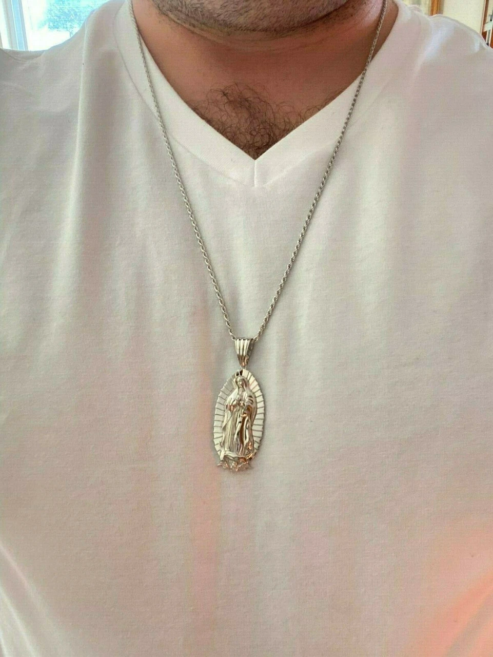 Men's Real 925 Sterling Silver - Virgin Mary Guadalupe Necklace Senora Pendant 5 Men's Real 925 Sterling Silver - Virgin Mary Guadalupe Necklace Senora Pendant - Image 3