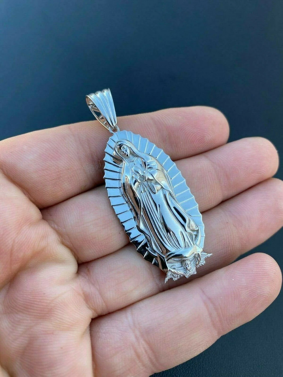 Men's Real 925 Sterling Silver - Virgin Mary Guadalupe Necklace Senora Pendant 8 Men's Real 925 Sterling Silver - Virgin Mary Guadalupe Necklace Senora Pendant - Image 6