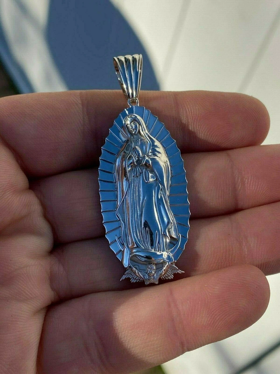 Men's Real 925 Sterling Silver - Virgin Mary Guadalupe Necklace Senora Pendant 11 Men's Real 925 Sterling Silver - Virgin Mary Guadalupe Necklace Senora Pendant - Image 9