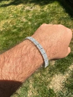 Men's Real Baguette 8mm MOISSANITE Tennis Bracelet Solid 925 Silver Hip Hop Iced -Harlem Bling Shop harlembling mens real baguette 8mm moissanite tennis bracelet solid 925 silver hip hop iced 54065.1686953519