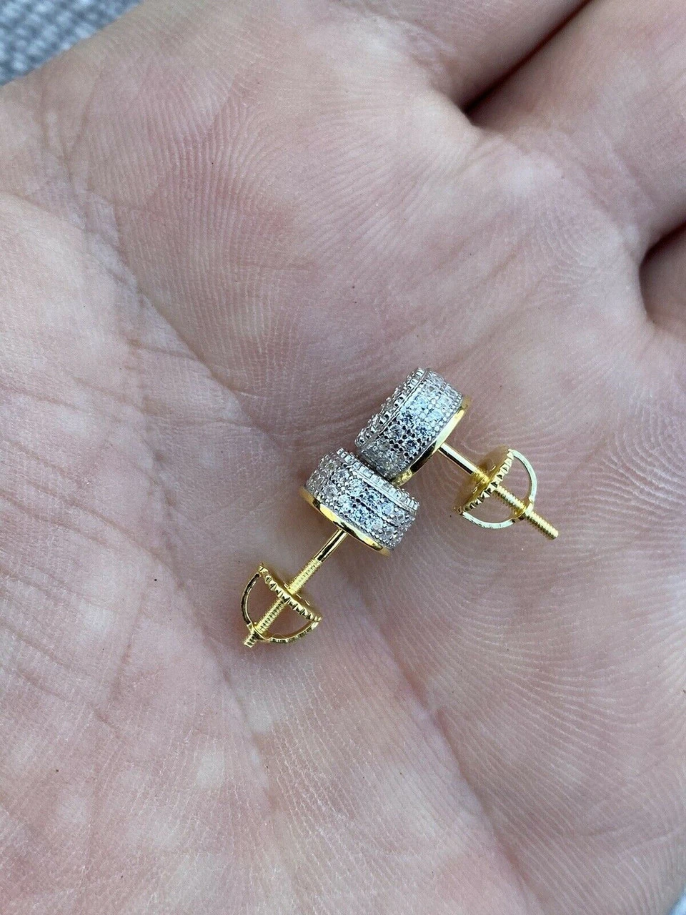 Mens Real Gold Vermeil 925 Sterling Silver Round Earrings MOISSANITE Studs Iced 10 Mens Real Gold Vermeil 925 Sterling Silver Round Earrings MOISSANITE Studs Iced - Image 8