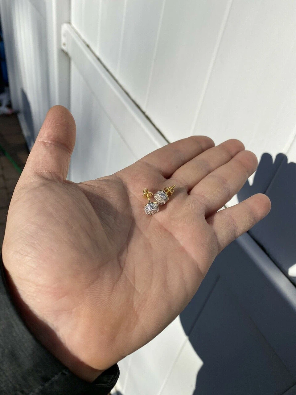 Mens Real Gold Vermeil 925 Sterling Silver Round Earrings MOISSANITE Studs Iced 8 Mens Real Gold Vermeil 925 Sterling Silver Round Earrings MOISSANITE Studs Iced - Image 6