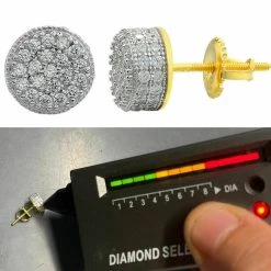 Mens Real Gold Vermeil 925 Sterling Silver Round Earrings MOISSANITE Studs Iced