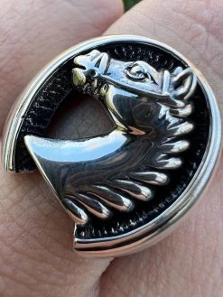 Mens Real Plain Solid 925 Sterling Silver Horse & Lucky Horseshoe Ring Size 7-13