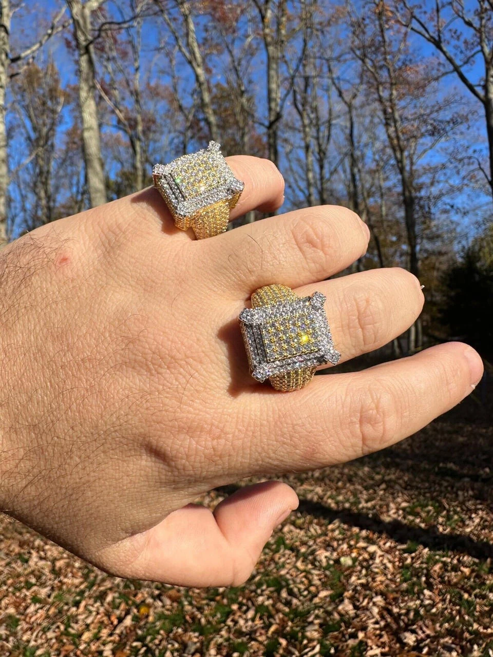 Men's Real Solid 925 Silver 14k Gold Plated MOISSANITE Large 3D Iced HipHop Ring 4 Men's Real Solid 925 Silver 14k Gold Plated MOISSANITE Large 3D Iced HipHop Ring - Image 2