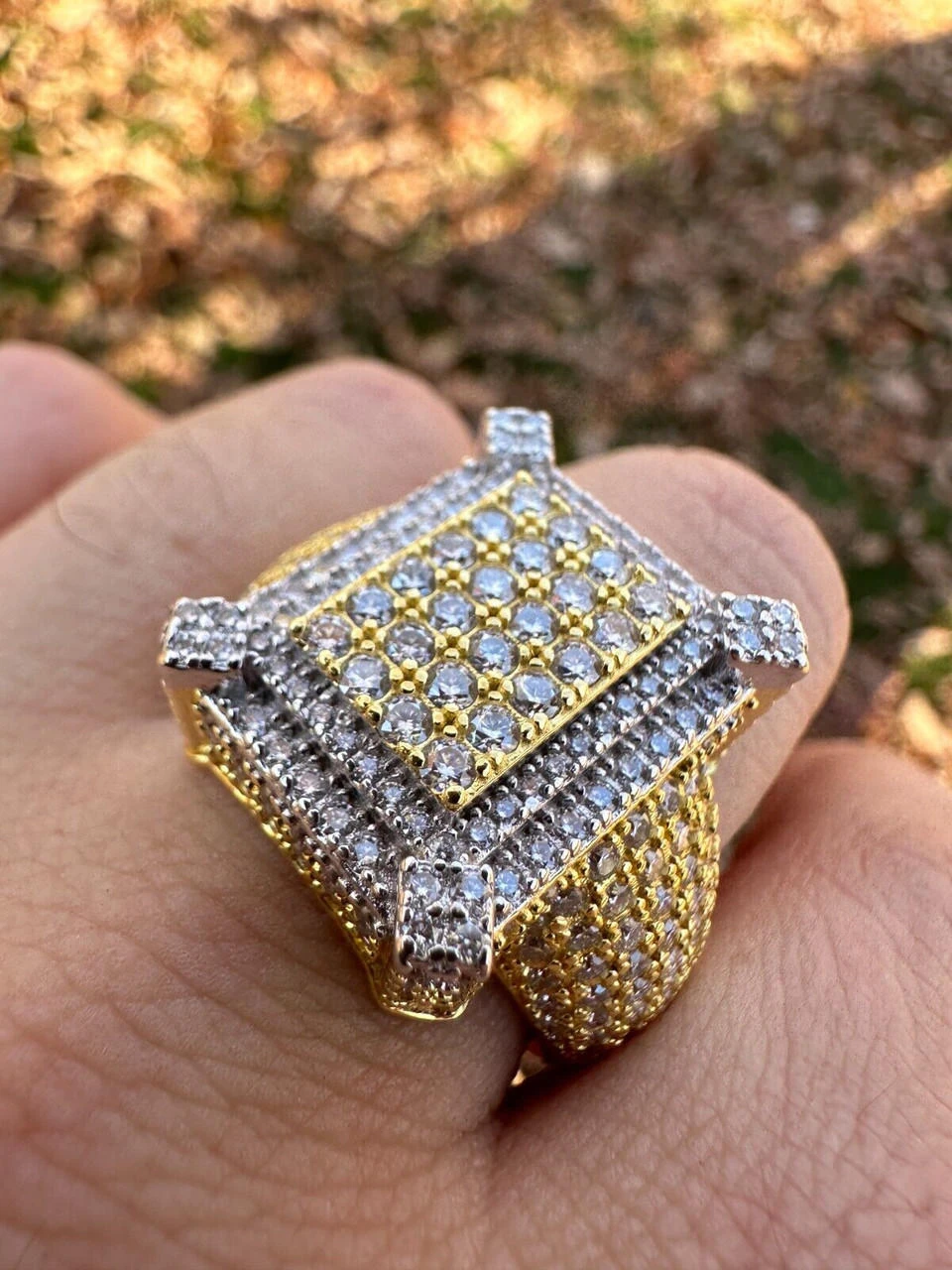 Men's Real Solid 925 Silver 14k Gold Plated MOISSANITE Large 3D Iced HipHop Ring 5 Men's Real Solid 925 Silver 14k Gold Plated MOISSANITE Large 3D Iced HipHop Ring - Image 3