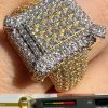 Men's Real Solid 925 Silver 14k Gold Plated MOISSANITE Large 3D Iced HipHop Ring