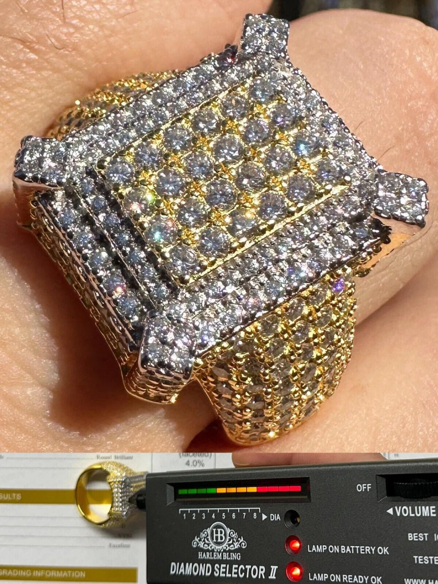 Men's Real Solid 925 Silver 14k Gold Plated MOISSANITE Large 3D Iced HipHop Ring 3 Men's Real Solid 925 Silver 14k Gold Plated MOISSANITE Large 3D Iced HipHop Ring