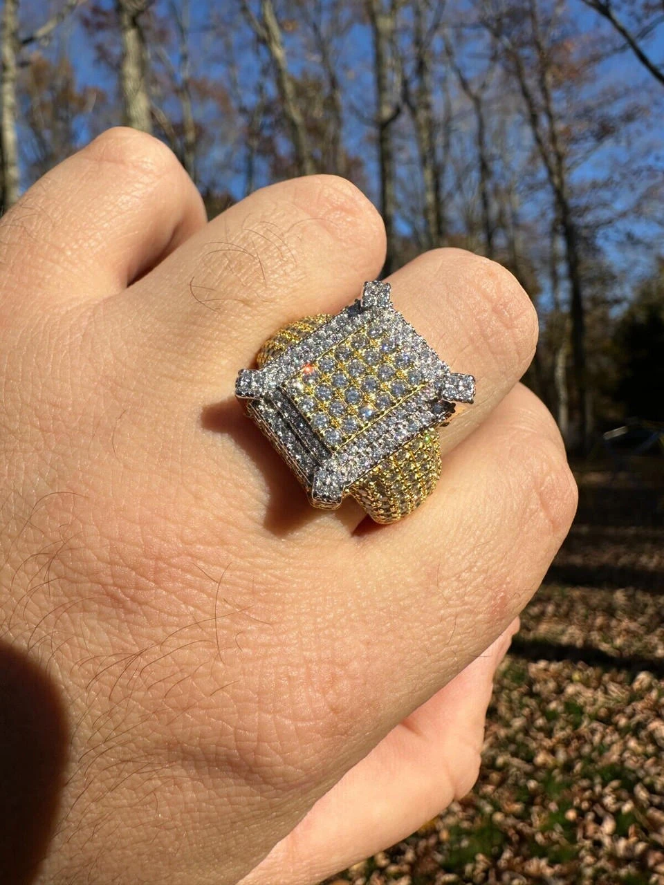 Men's Real Solid 925 Silver 14k Gold Plated MOISSANITE Large 3D Iced HipHop Ring 18 Men's Real Solid 925 Silver 14k Gold Plated MOISSANITE Large 3D Iced HipHop Ring - Image 16