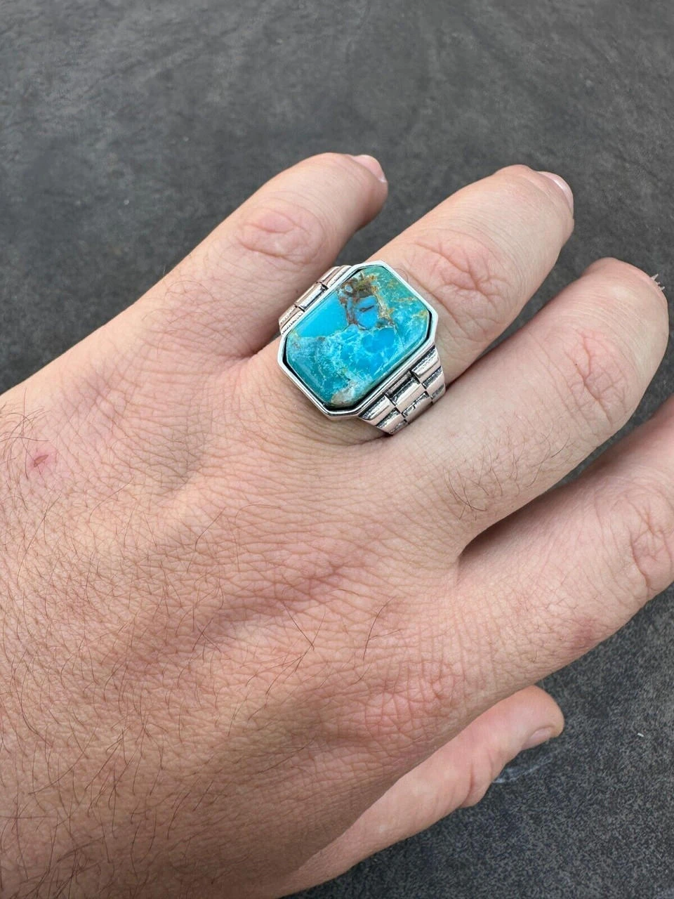 Mens Real Solid 925 Silver Blue Turquoise Natural Native American Gemstone Ring 10 Mens Real Solid 925 Silver Blue Turquoise Natural Native American Gemstone Ring - Image 8